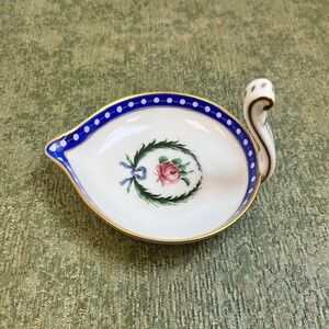 Richard Ginori Italy Porcelain Rose Tea Bag Holder Dish Blue Gold Leaf Shape